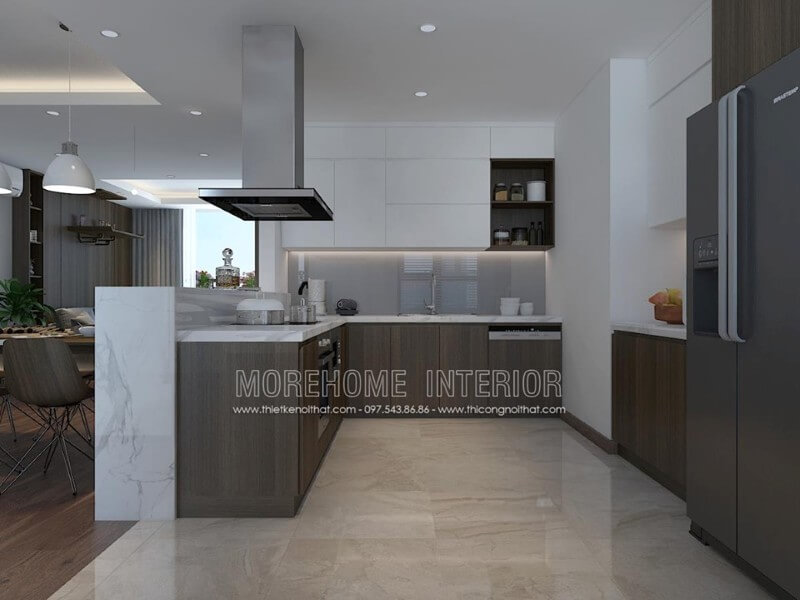 Thiết kế nội thất phòng bếp chung cư với đồ nội thất bố trí khoa học hiện đại Những mẫu thiết kế phòng bếp đẹp, hiện đại