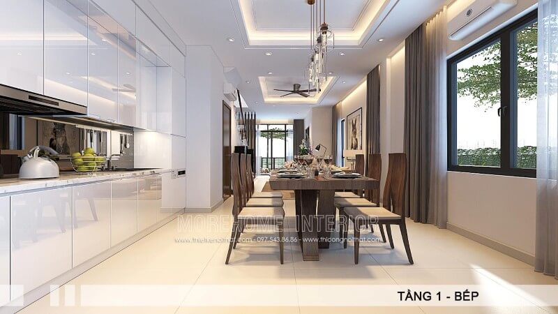 Thiết kế tủ bếp liền kề với không gian ăn uống giúp gia chủ có bữa cơm ngon miệng và thuận tiện hơn cả Thiết kế tủ bếp đẹp