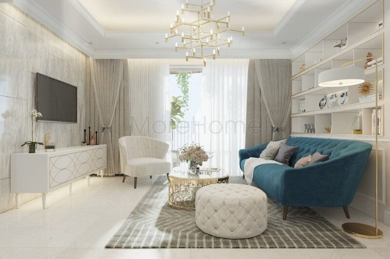 Không gian phòng khách tân cổ điển được thiết kế theo phong cách tân cổ điển không quá nổi bật về mặt công năng nhưng mang lại ấn tượng sâu sắc cho gia chủ