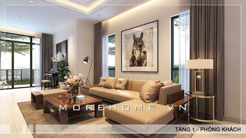 Mẫu thiết kế phòng khách biệt thự mang phong cách hiện đại đang được ưa chuộng và yêu thích nhất trong năm nay.