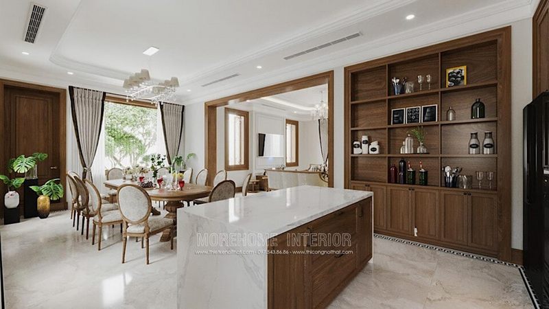Mẫu đá vân mây ốp bàn đảo bếp sang trọng