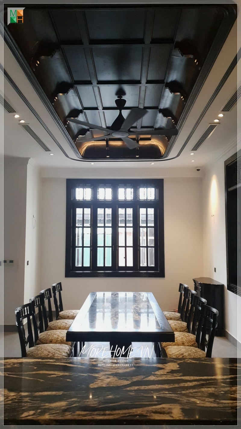 Thi công bộ bàn ăn 8 ghế gỗ tự nhiên có đệm phong cách indochine sự độc đáo mới lạ từ chất liệu màu sắc tiện nghi, thẩm mỹ cho không gian