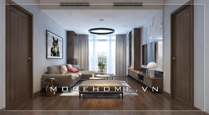 Chiếc bàn trà đôi được đặt ở vị trí trung tâm của phòng khách làm tạo ra một ấn tượng về sự sang trọng và tiện nghi.